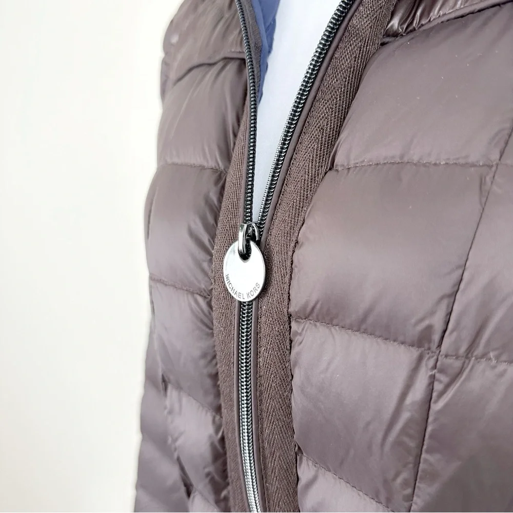 MICHAEL Michael Kors Packable Down Fill Coat Medium Brown Hooded Puffer - Picture 4 of 11